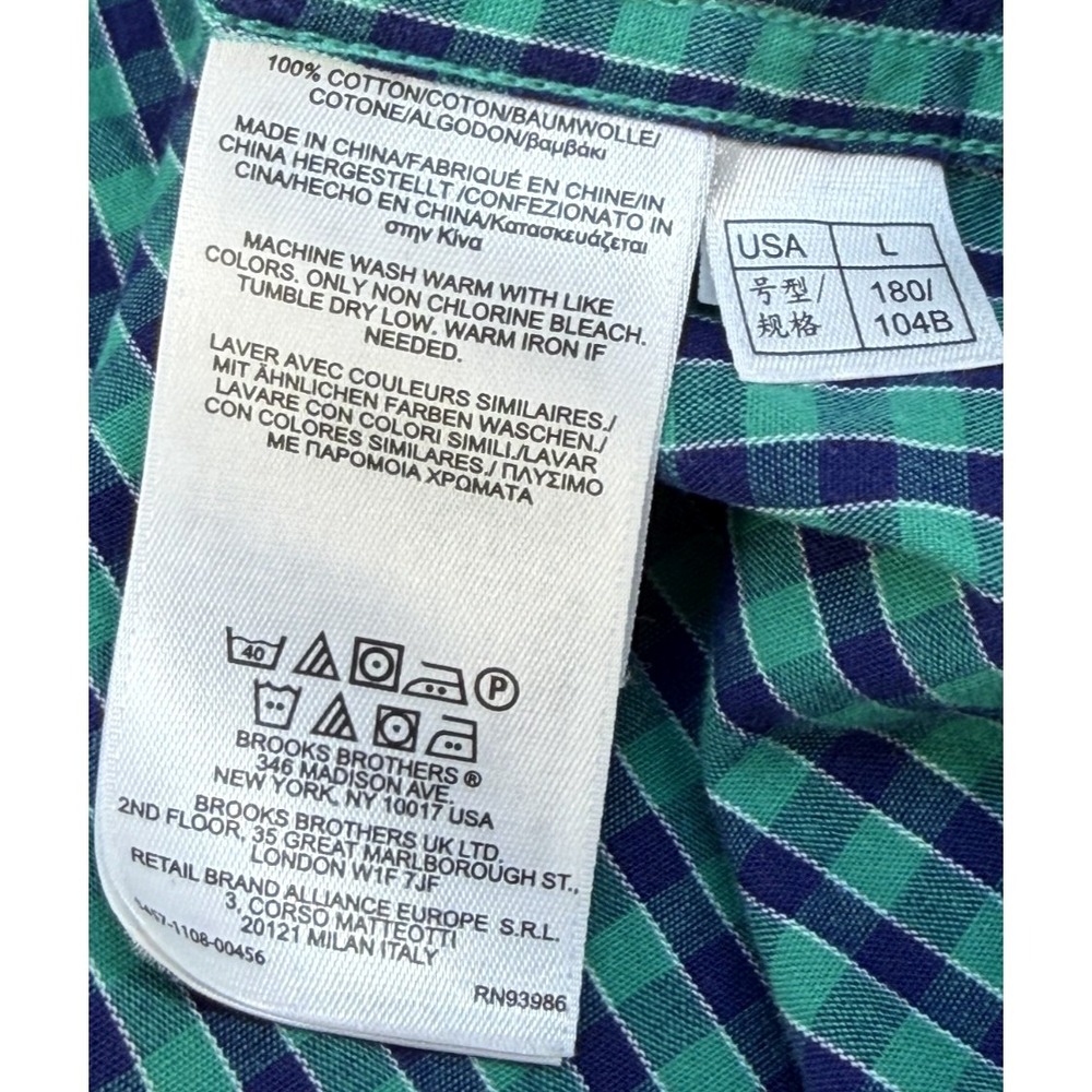 Brooks Brothers 346 Shirt Mens Large Green Blue Button Up Gingham Plaid Cotton - Picture 5 of 7